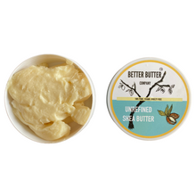 Load image into Gallery viewer, Better Butter Company's 100% raw unrefined shea butter in a reusable container, perfect for transforming dry skin to smooth skin.