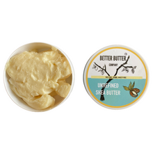 Load image into Gallery viewer, Better Butter Company&#39;s 100% raw unrefined shea butter in a reusable container, perfect for transforming dry skin to smooth skin.
