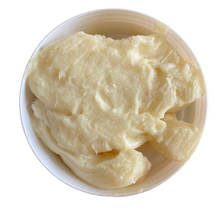 Load image into Gallery viewer, Creamy 100% raw unrefined shea butter in a white container, perfect for transforming dry skin to smooth, hydrated bliss. Zero toxins, vegan!
